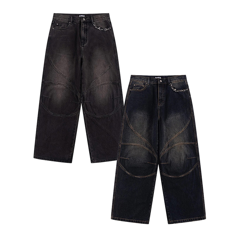 SWITCHING PIERCED BAGGY JEANS -2.COLOR-