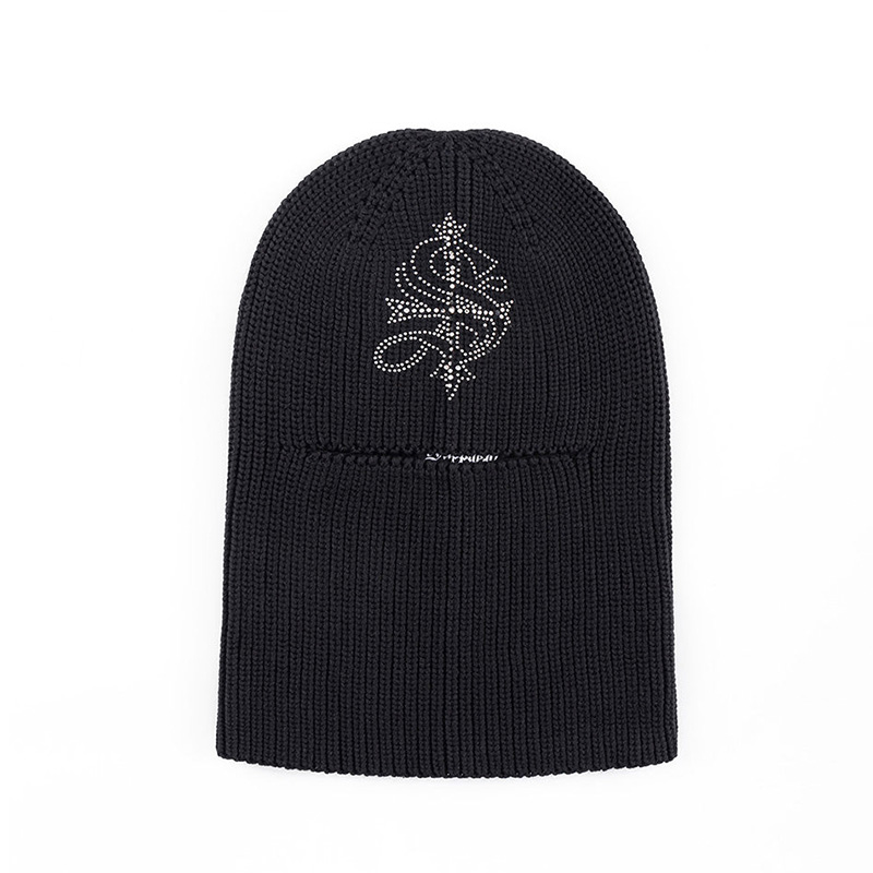 CROSS RHINESTONE BALACLAVA BEANIE -BLACK-