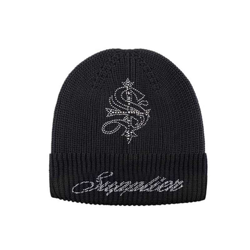 CROSS RHINESTONE BALACLAVA BEANIE -BLACK-