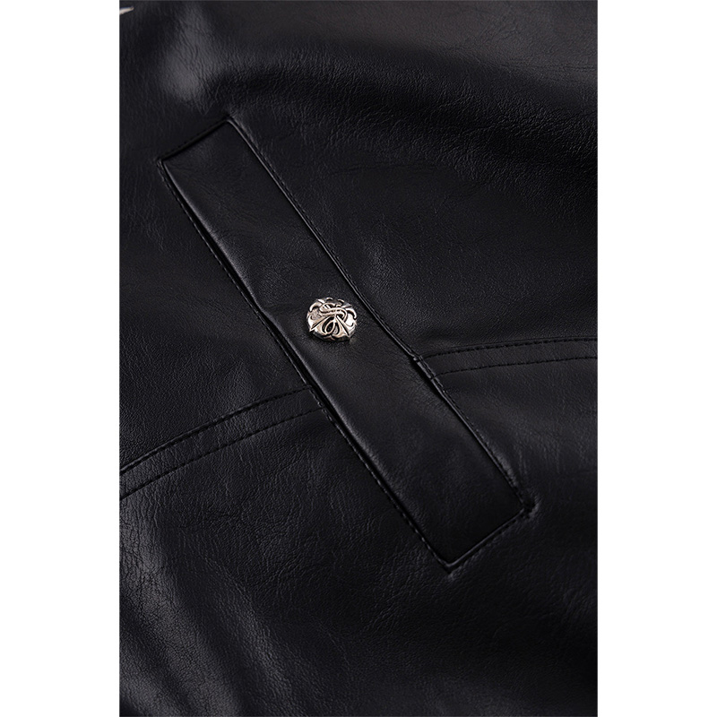 STUDDED FAUX LEATHER JACKET -BLACK-