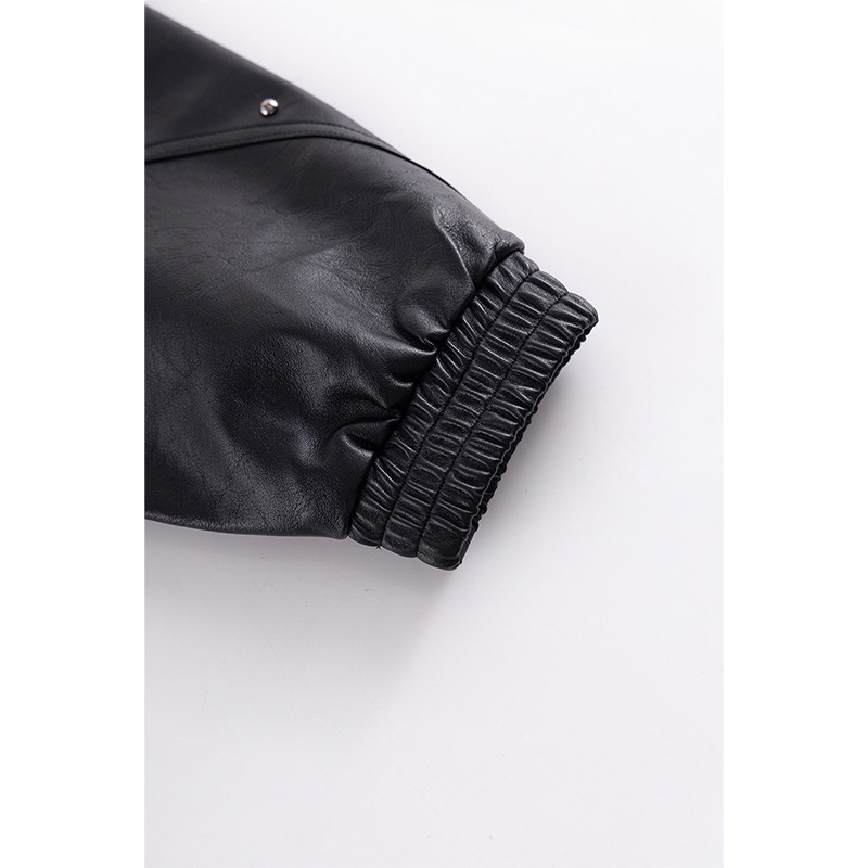 STUDDED FAUX LEATHER JACKET -BLACK-