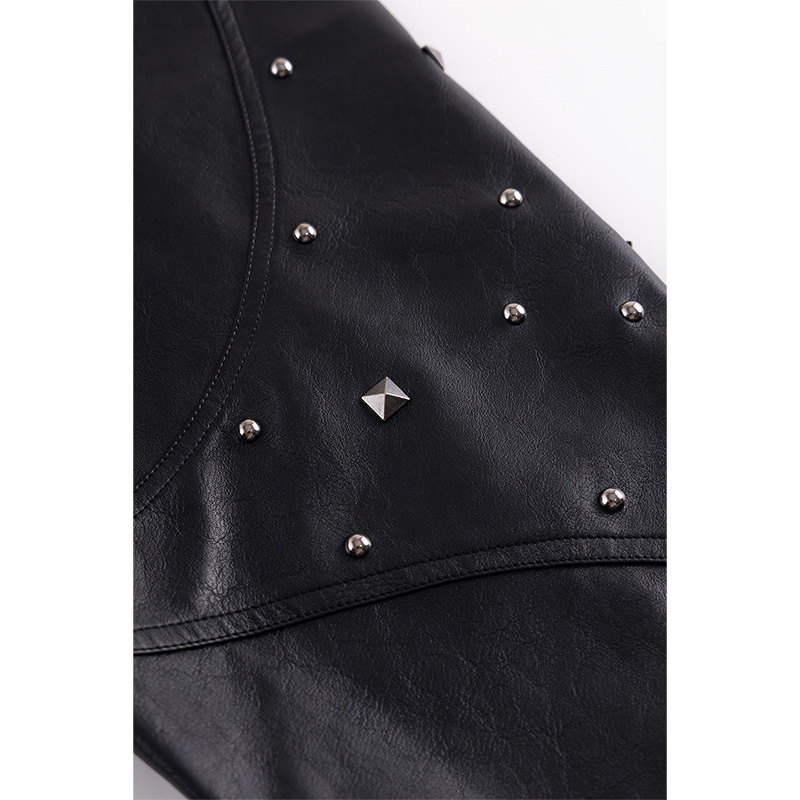STUDDED FAUX LEATHER JACKET -BLACK-