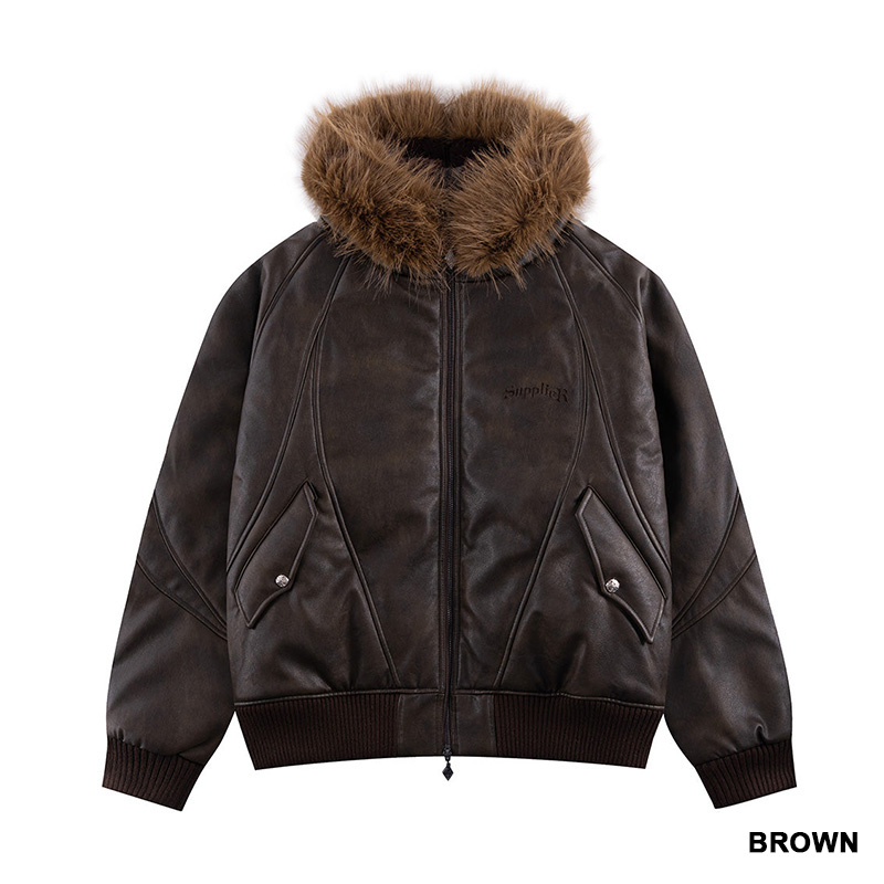 FAUX FUR HOODED BOMBER JACKET -2.COLOR-