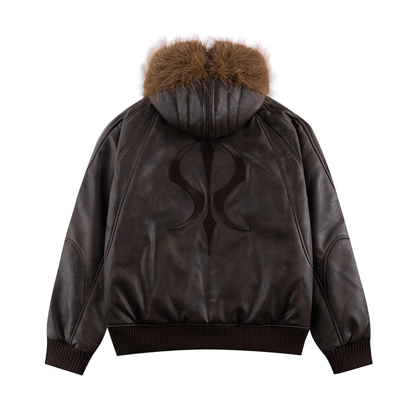 FAUX FUR HOODED BOMBER JACKET -2.COLOR-