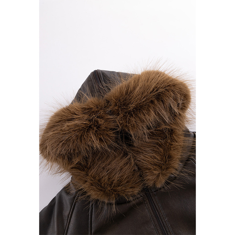 FAUX FUR HOODED BOMBER JACKET -2.COLOR-