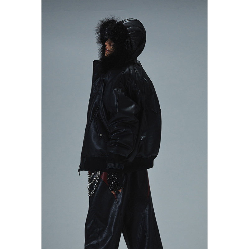 FAUX FUR HOODED BOMBER JACKET -2.COLOR-