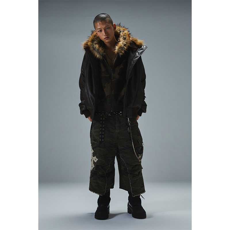 FAUX FUR HOODED BOMBER JACKET -2.COLOR-