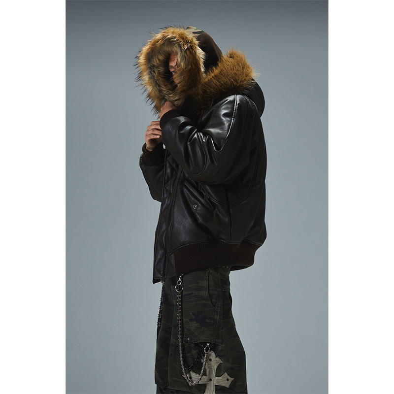 FAUX FUR HOODED BOMBER JACKET -2.COLOR-