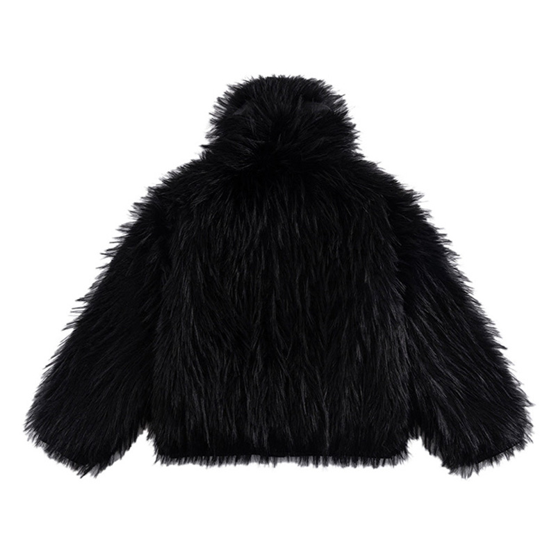 FULL-ZIP FAUX FUR JACKET -BLACK-