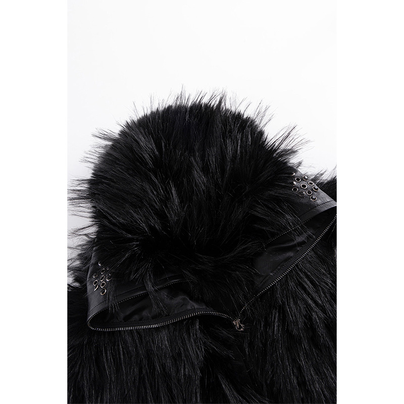 FULL-ZIP FAUX FUR JACKET -BLACK-