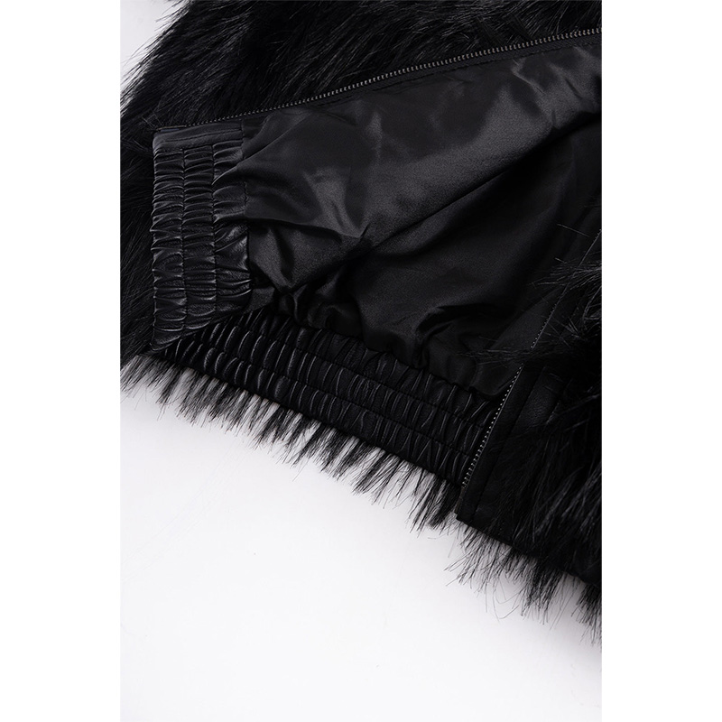 FULL-ZIP FAUX FUR JACKET -BLACK-