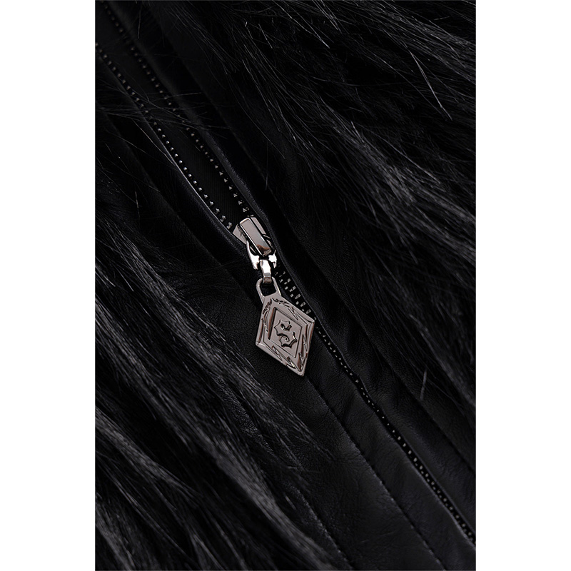 FULL-ZIP FAUX FUR JACKET -BLACK-