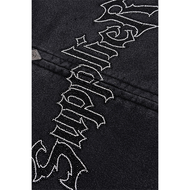 SPLASH RHINESTONE IRON LOGO ZIP HOODIE -BLACK-