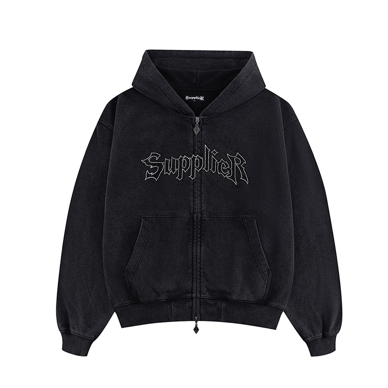 SPLASH RHINESTONE IRON LOGO ZIP HOODIE -BLACK-