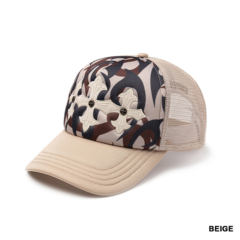 TRIBAL CAMO CROSS LEATHER PATCH MESH CAP -2.COLOR-