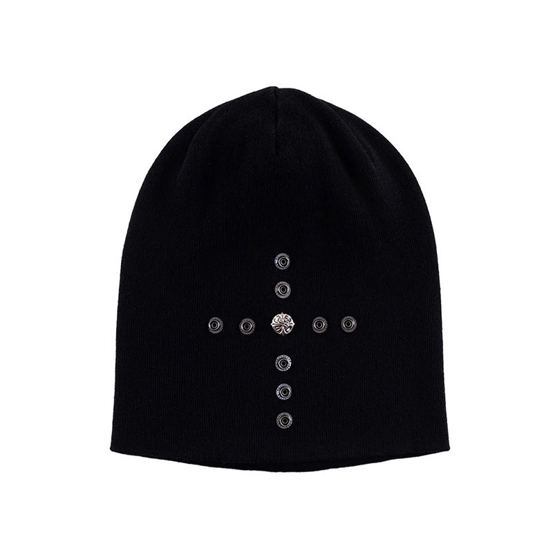 CROSS STUDS LONG BEANIE -BLACK-