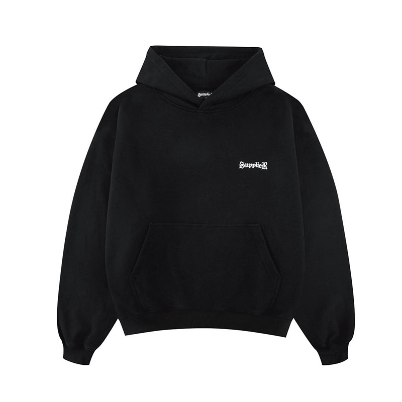 BOXY FIT CROSS LOGO HOODIE -BLACK-