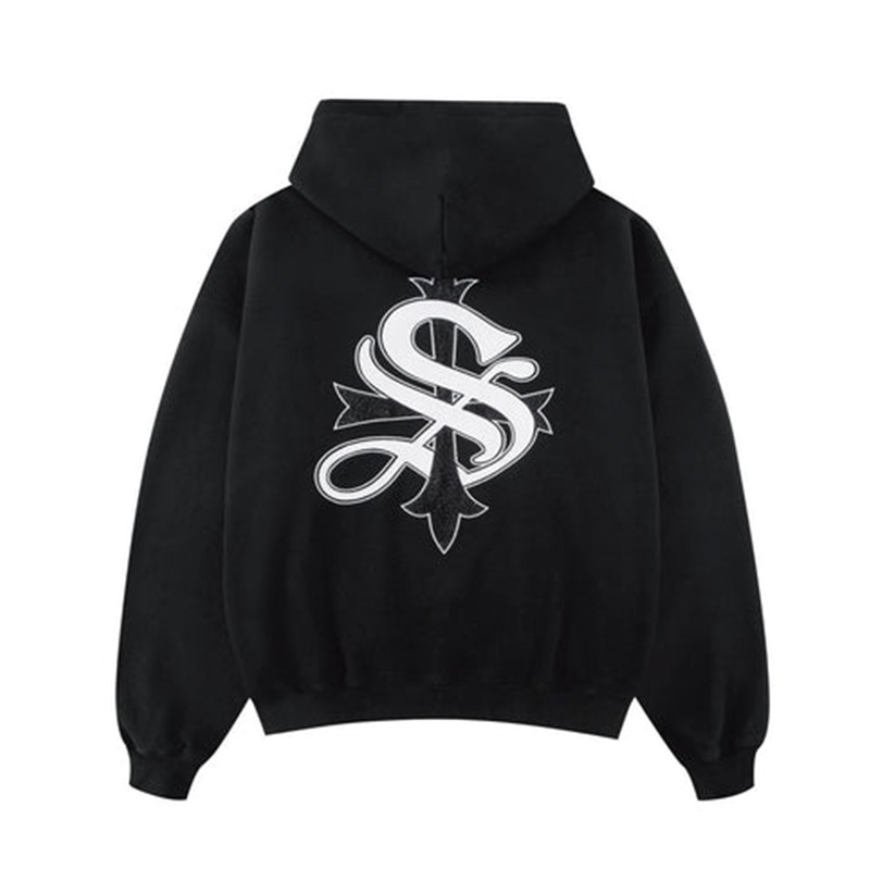 BOXY FIT CROSS LOGO HOODIE -BLACK-