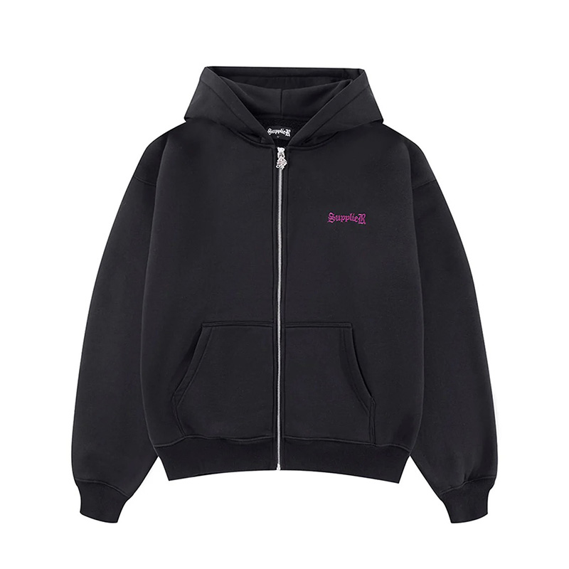 OUTLINE CROSS ZIP HOODIE -BLACK-