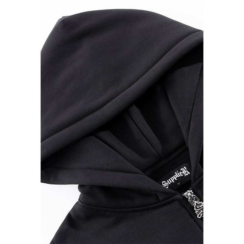 OUTLINE CROSS ZIP HOODIE -BLACK-