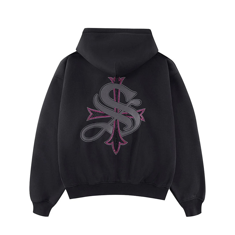 OUTLINE CROSS ZIP HOODIE -BLACK-