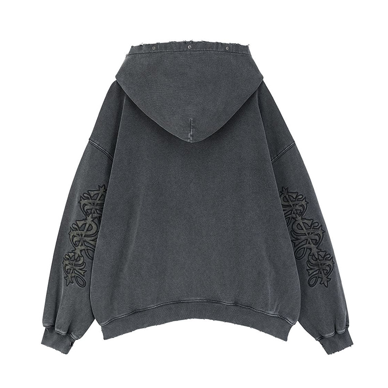 STUDS CROSS PATCH ZIP HOODIE -BLACK-