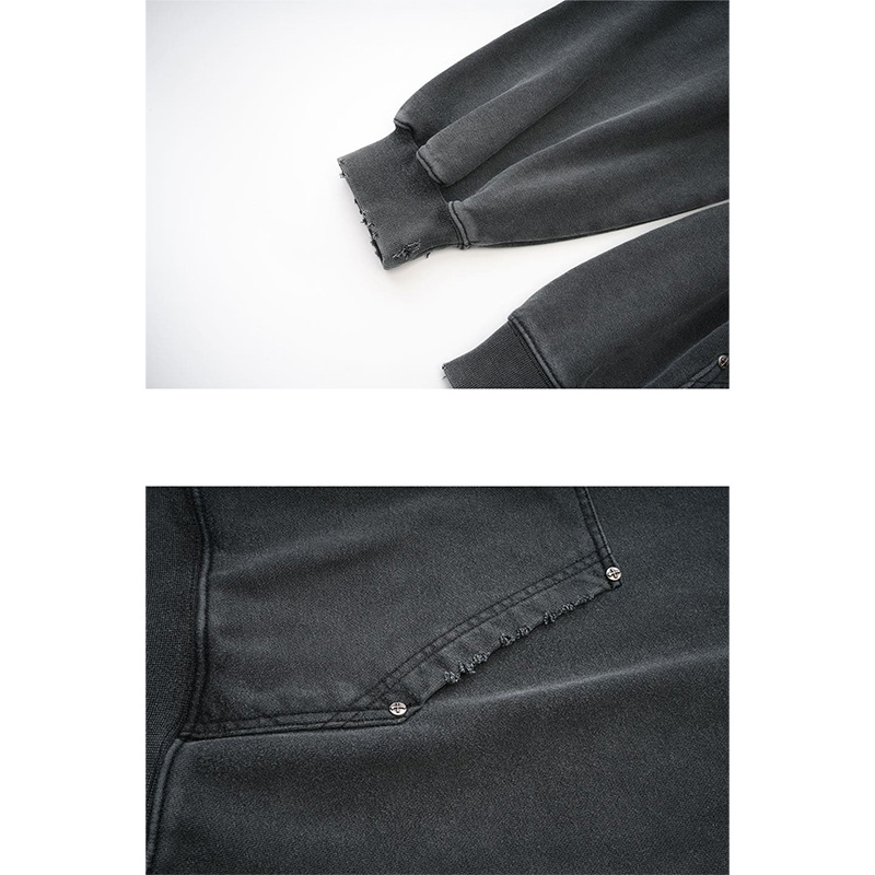 STUDS CROSS PATCH ZIP HOODIE -BLACK-