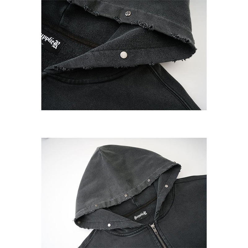 STUDS CROSS PATCH ZIP HOODIE -BLACK-