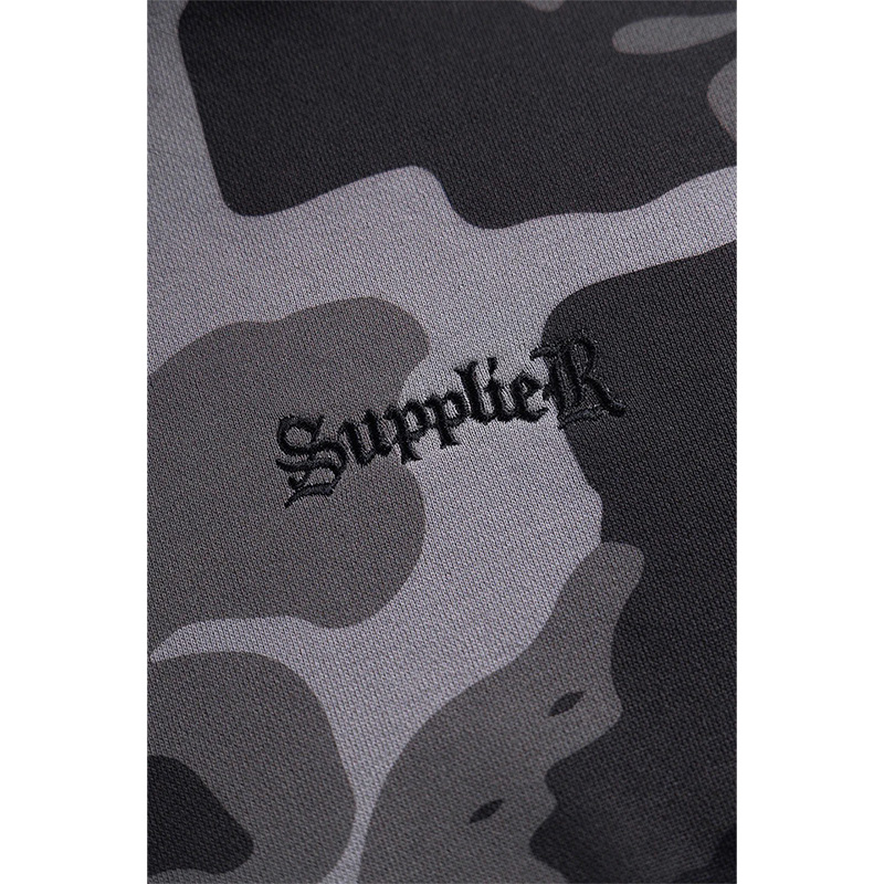 CAMOFLAGE FAUX FUR CROSS ZIP HOODIE -BLACK-