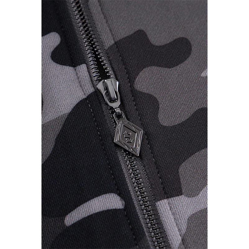 CAMOFLAGE FAUX FUR CROSS ZIP HOODIE -BLACK-