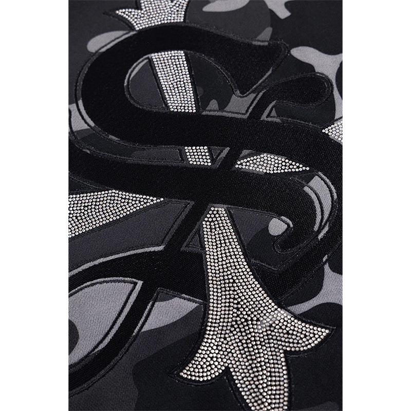 CAMOFLAGE FAUX FUR CROSS ZIP HOODIE -BLACK-