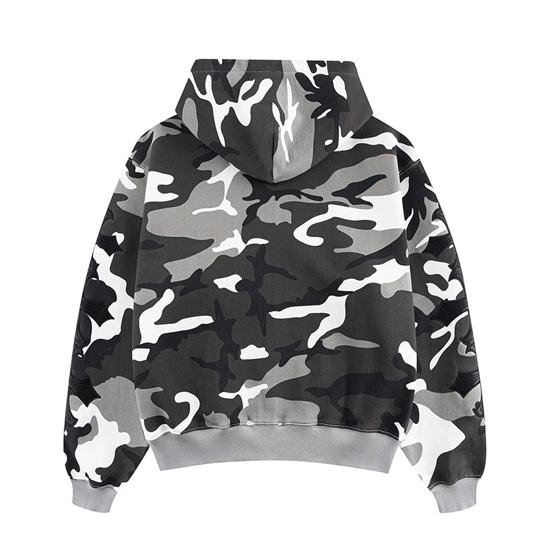 CAMOUFLAGE CROSS LEATHER PATCH ZIP HOODIE -2.COLOR-