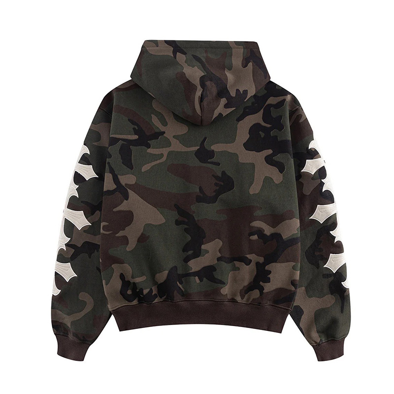 CAMOUFLAGE CROSS LEATHER PATCH ZIP HOODIE -2.COLOR-