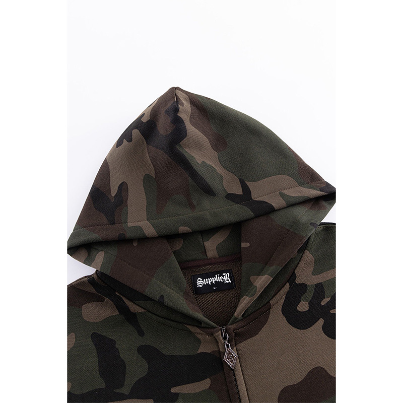 CAMOUFLAGE CROSS LEATHER PATCH ZIP HOODIE -2.COLOR-