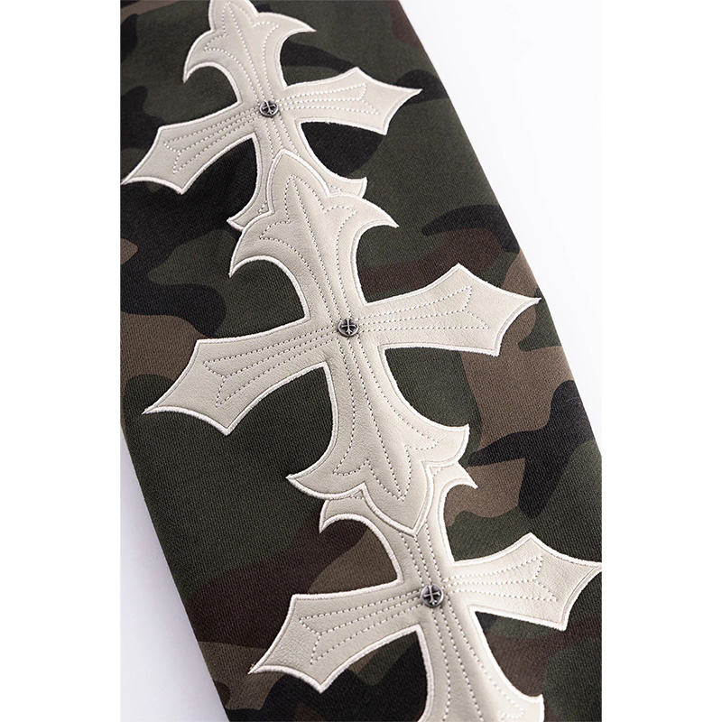 CAMOUFLAGE CROSS LEATHER PATCH ZIP HOODIE -2.COLOR-