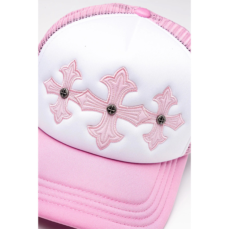 CROSS LEATHER PATCH MESH CAP -PINK-