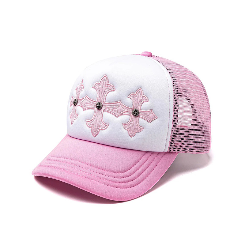 CROSS LEATHER PATCH MESH CAP -PINK-