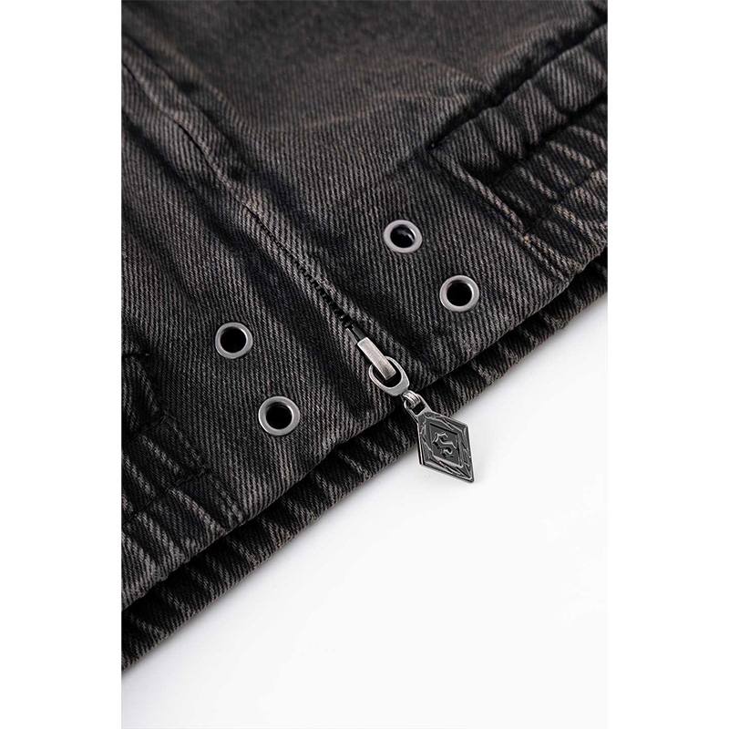 CROSS LETHER PATCH DENIM JACKET -BLACK-