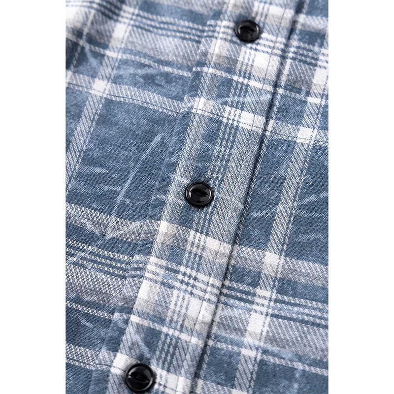 CROSS LEATHER PATCH VINTAGE CHECK SHIRT -BLUE-