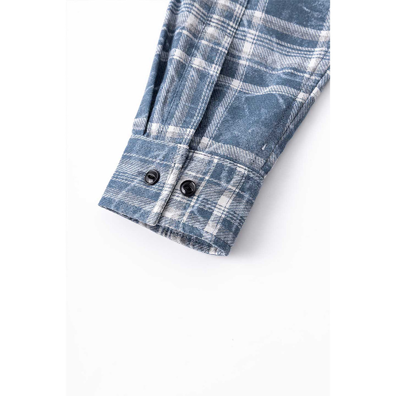 CROSS LEATHER PATCH VINTAGE CHECK SHIRT -BLUE-