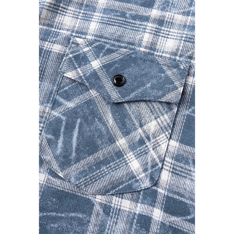 CROSS LEATHER PATCH VINTAGE CHECK SHIRT -BLUE-