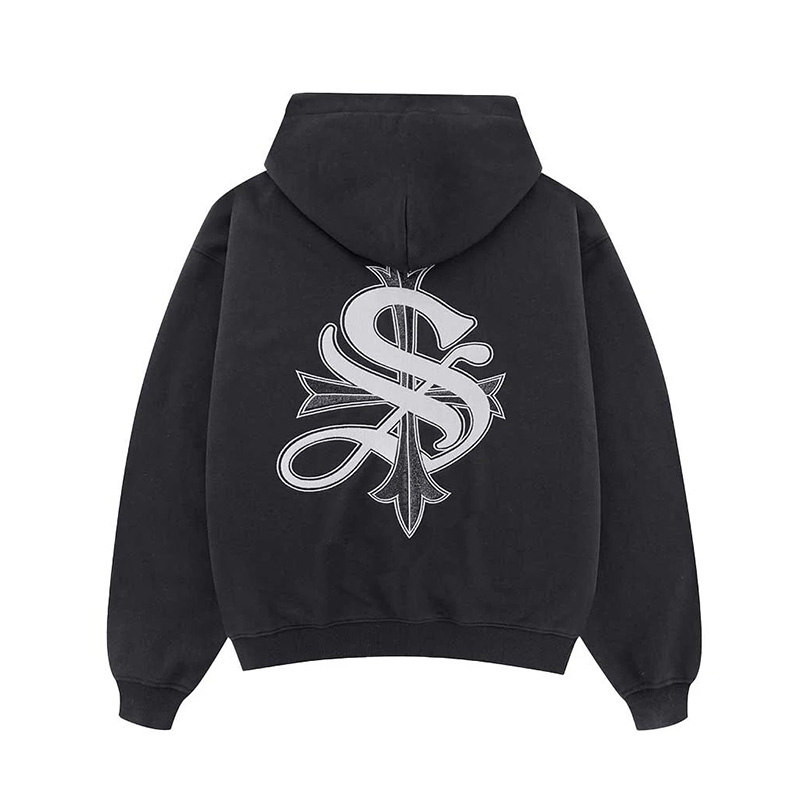 2-TONE RHINESTONE CROSS ZIP HOODIE -2.COLOR-