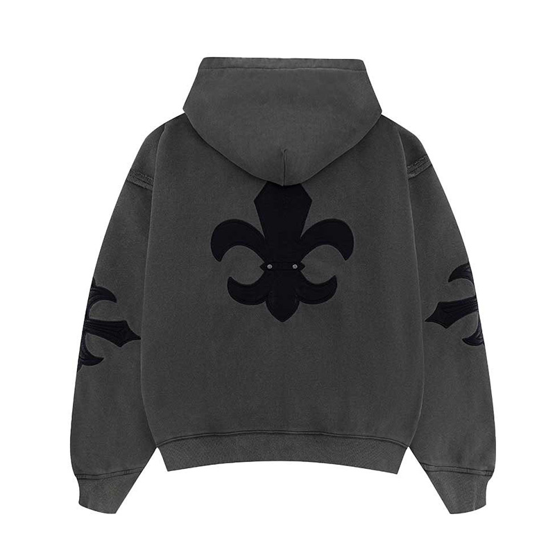 FLEUR LEATHER PATCH ZIP HOODIE -2.COLOR-