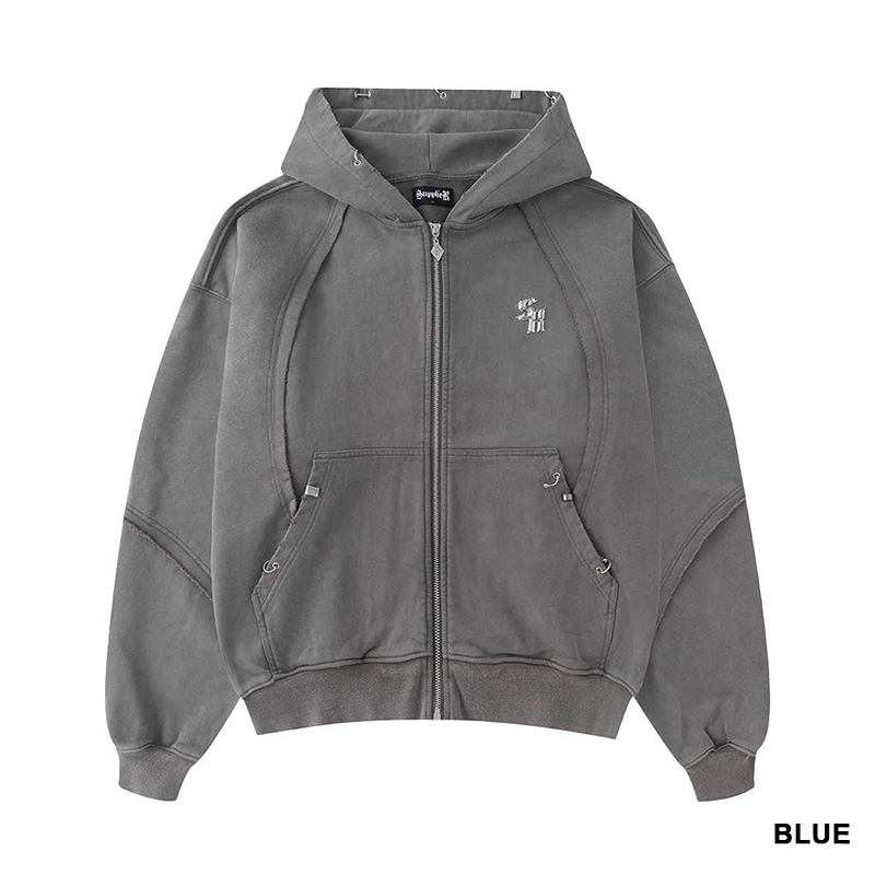 SWITCHING PIERCED ZIP HOODIE -2.COLOR-