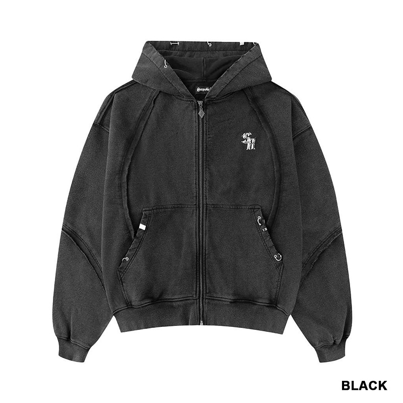 SWITCHING PIERCED ZIP HOODIE -2.COLOR-