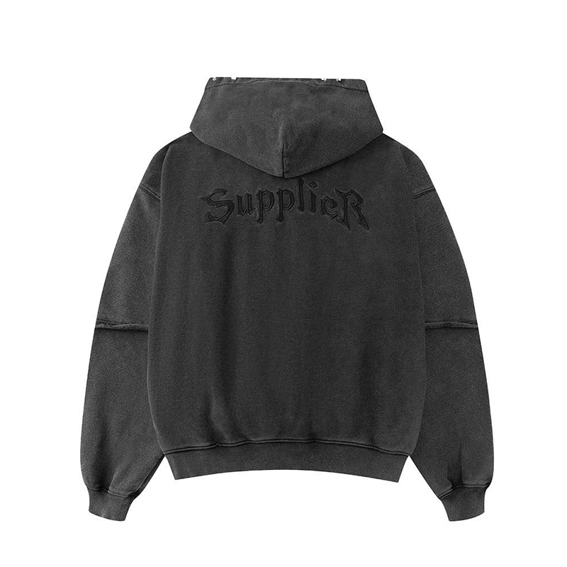 SWITCHING PIERCED ZIP HOODIE -2.COLOR-