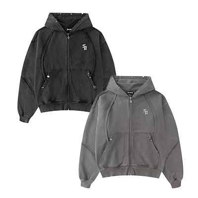 SWITCHING PIERCED ZIP HOODIE -2.COLOR-