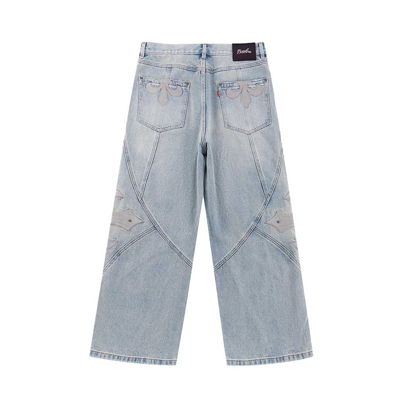 CROSS LEATHER PATCH BAGGY DENIM PANTS -2.COLOR-