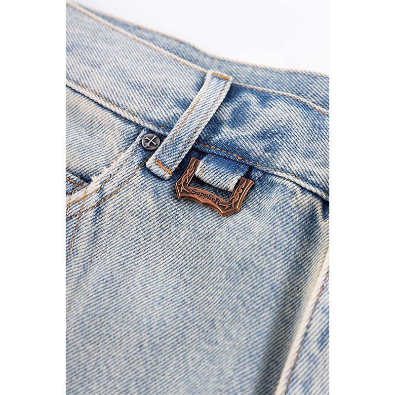 CROSS LEATHER PATCH BAGGY DENIM PANTS -2.COLOR-