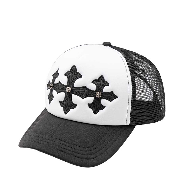 CROSS LEATHER PATCH MESH CAP -BLACK-